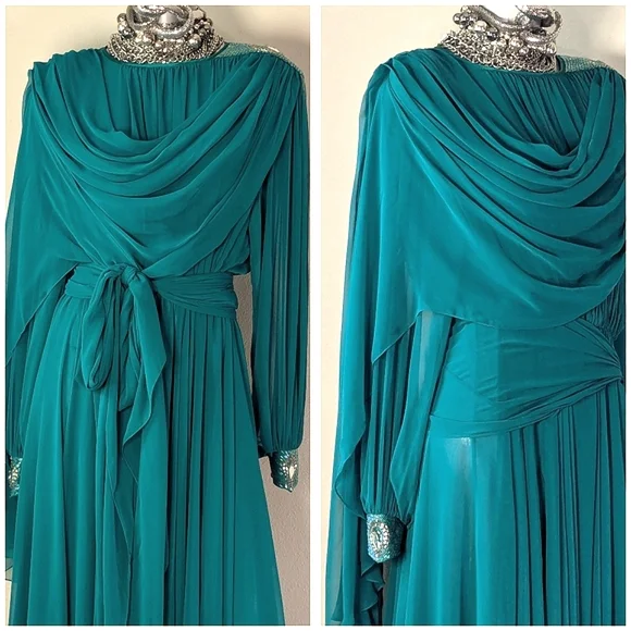 ViNTage Chiffon Fairy Whimsical "Mother of Bride" Evening Wedding Fluid Dress - Picture 5 of 16